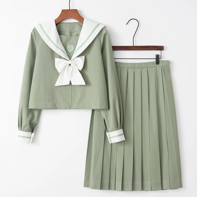 

Women JK Navy High School Uniforms Mori Girl Preppy Style Sailor Suits Two-piece Set Short Top Pleated Sirts