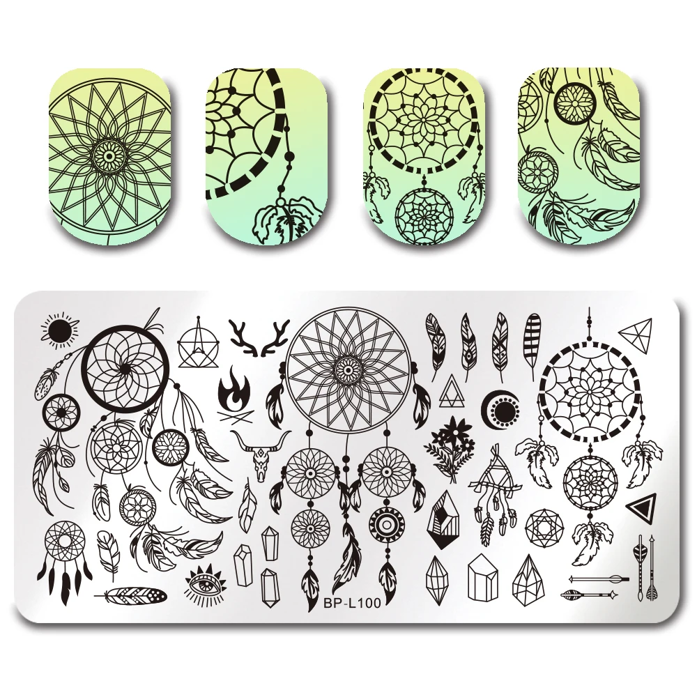 

BORN PRETTY Stamping Template Rectangle Feather Arrows Nail Art Image Plate