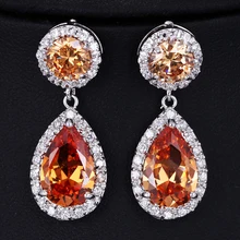 Супер роскошные женские бижутерия микро-установка Полный Круглый Кубический цирконий Шампанское Длинные висячие серьги для Для женщин