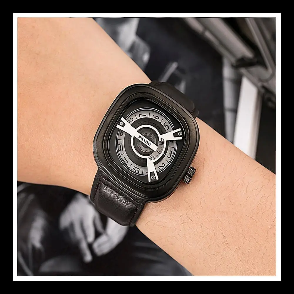 

PAIDU Men Watches 2019 New Brand Genuine Leather Sports Quartz watches Man Military Special Dial Wristwatches Top Designer