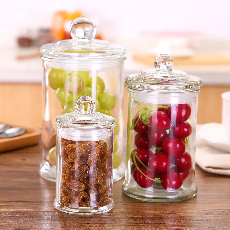 

1 pcs Transparent Glass Food Tea Grain Storage Bottles with Glass Cover Kitchen Tools