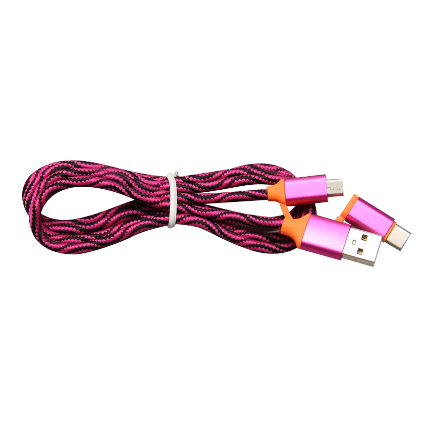 Цветной 25 см 100 см 2 в 1 Micro usb type C кабель для samsung Xiaomi Mi8 huawei P20 mate 20 Pro мобильный телефон кабель USB-C 50 шт
