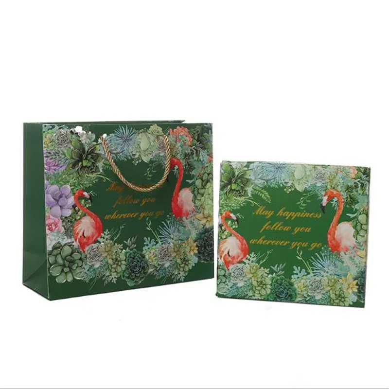 Подарочная коробка с фламинго, Подарочная коробка для свадебных подарков, Подарочная коробка для конфет, индивидуальный сувенир, вечерние бумажные сумки, упаковка - Цвет: 2pcs