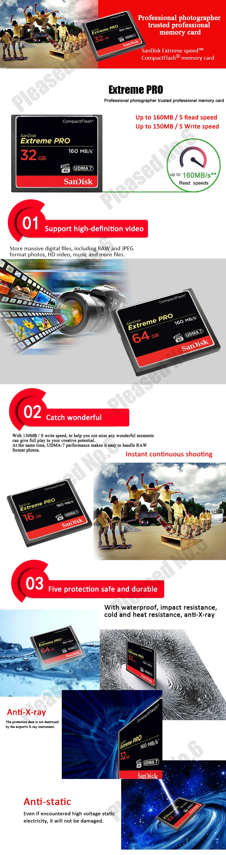 Sandisk Extreme Pro Compactflash карты памяти CF 16 ГБ 32 64 ГБ 128 ГБ 256 GBUp до 160 МБ/с./с. Скорость чтения для богатых 4 К к и Full HD видео