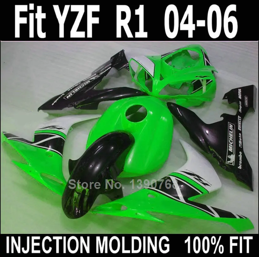 

Injection molded fairings for Yamaha YZF R1 2004 2005 2006 green black motorcycle fairing kit YZFR1 04 05 06 NV57