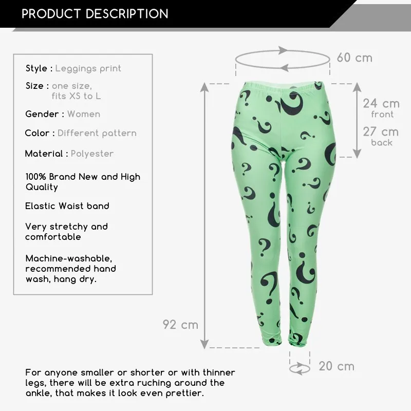 Забавный знак вопроса Леггинсы Цифровой 3D зеленый цвет шов печати полиэстер для женщин для модное платье