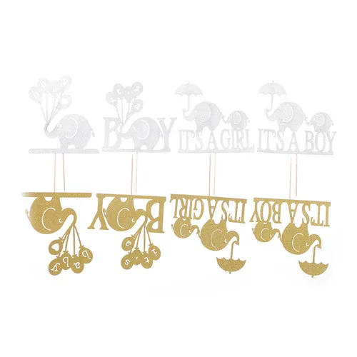 Sliver/Gold Elephant Its a Boy Girl Cake Topper Baby Shower Party Decorations Favors Baptism Glitter Paper Babyshower Supplies|sliver f|decorative