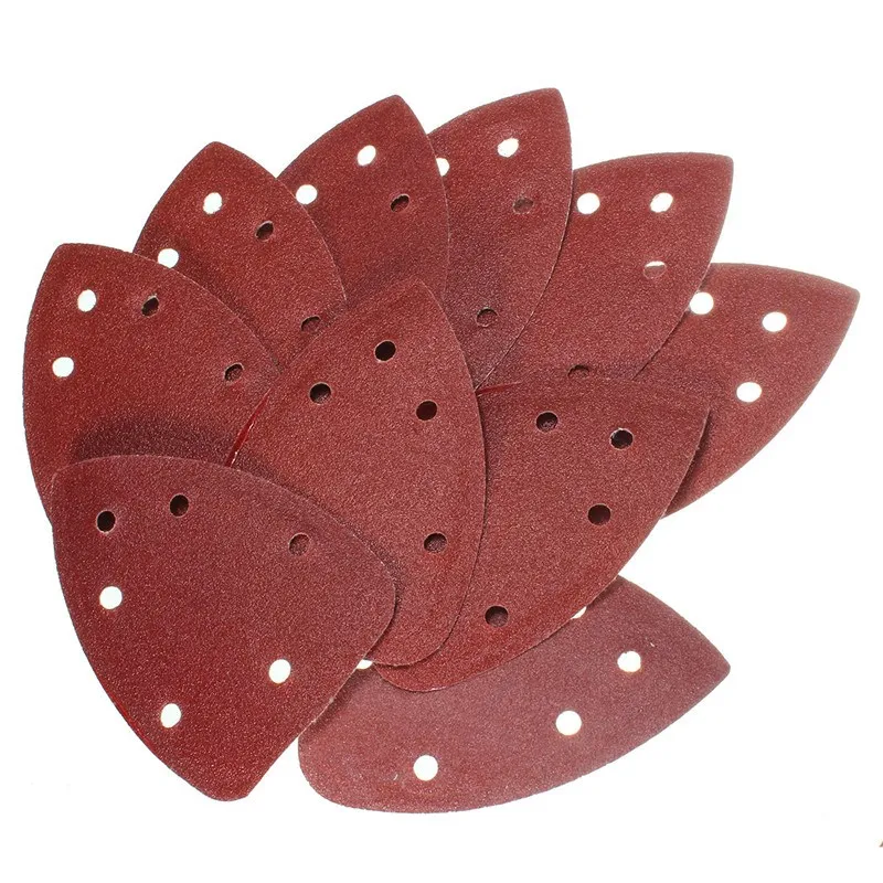 

New Arrival 2018 10pcs/lot 6 Holes 140mm Multi-Function Triangle Sandpaper Sanding Sheets Mouse Sander Pads High Quality