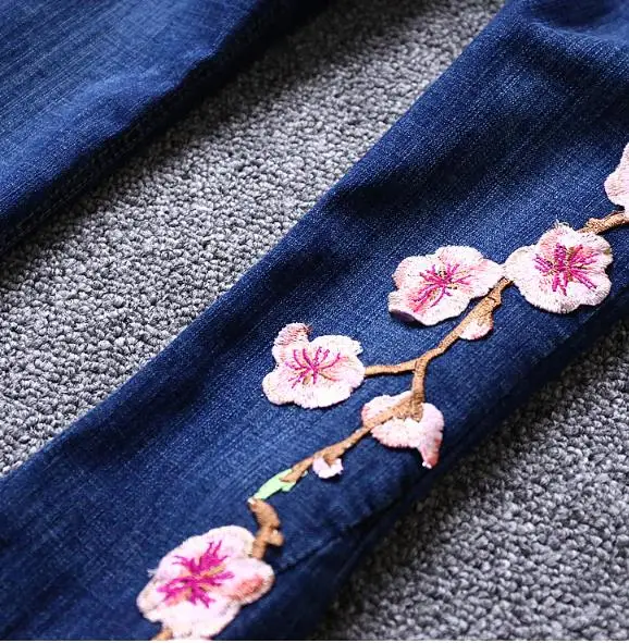 2019 новые летние разделение джинсы для женщин для мода тонкий вышивка с высокой талией цветок брюки