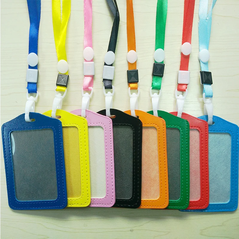 

PU Leather Neck Strap Card Bus ID holders candy colors Identity badge with lanyard Credit Card Holders women men