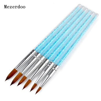 

6 Pc Nail Brushes for UV Nail Gel Polish Drawing Painting Pen Set Transparent Blue Crystal Handle Manicure Nail Art Brush Tools