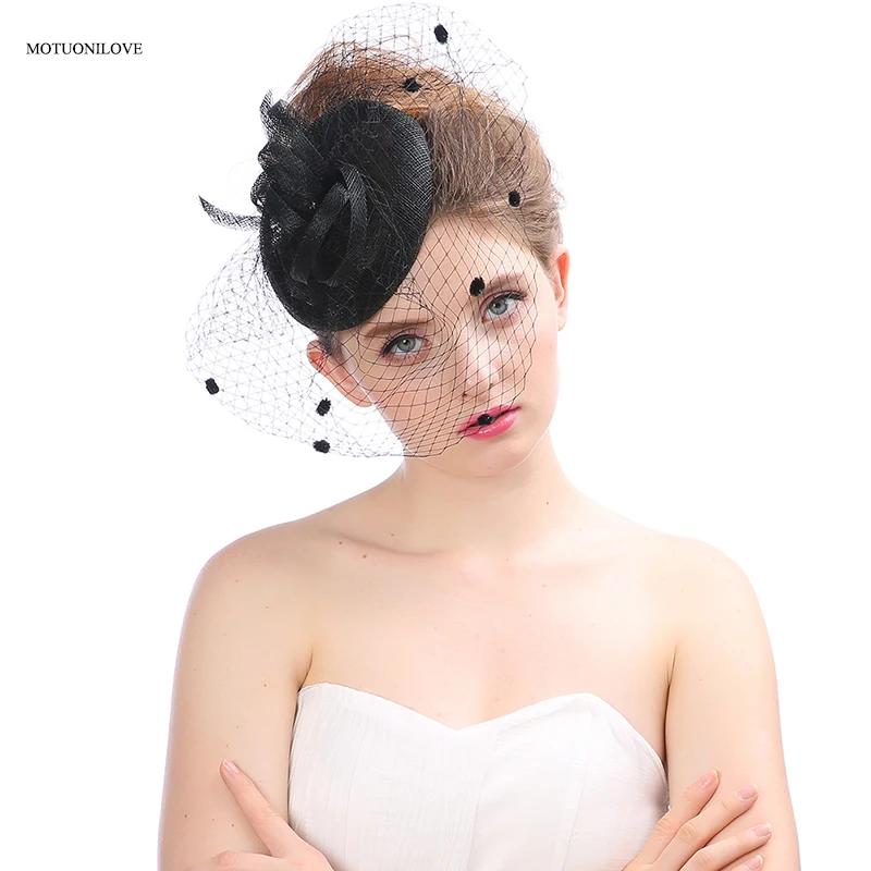 

Tocados Sombreros Bodas Beige Black Woman Wedding Headdress Hats Cover Face Mesh Fascinators For Weddings Bridal Accessories