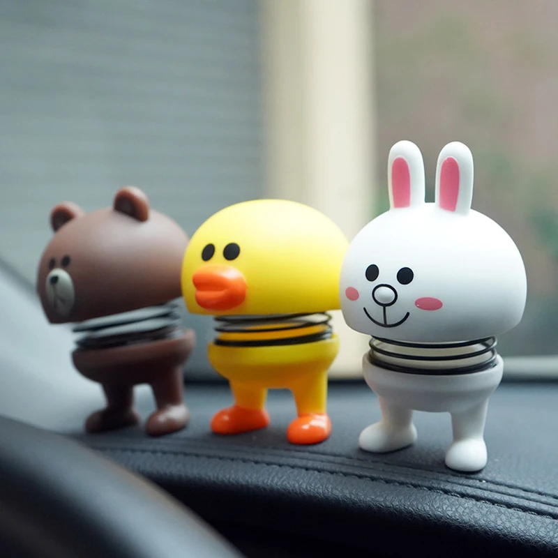 Cute Shake Head Doll Car Ornaments Rabbit Brown Bear Yellow Duck Shaking Toys Auto Cartoon Decoration Auto interior Accessory
