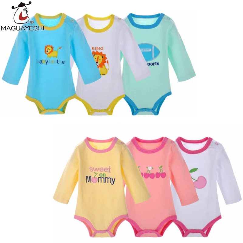 

3Piece/Lot Baby Bodysuit Newborn fashion Baby clothes Long Sleeve Colorful Cotton Roupas Bebes Jumpsuit Infant Baby Girl boy set