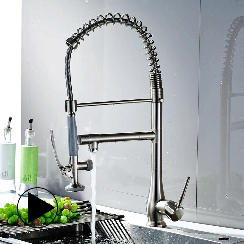 Fapully Kitchen Faucet Mixer Nickle Brushed Dual Sprayer Swivel Rotatable Hot Cold Sink Water Tap Mixer