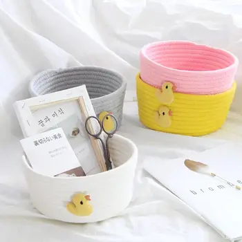 

Coloffice Duck Stationery Storage Holder Cotton Rope Storage Basket Weaving Nordic Simple Desktop Sundries Cotton Storage Box