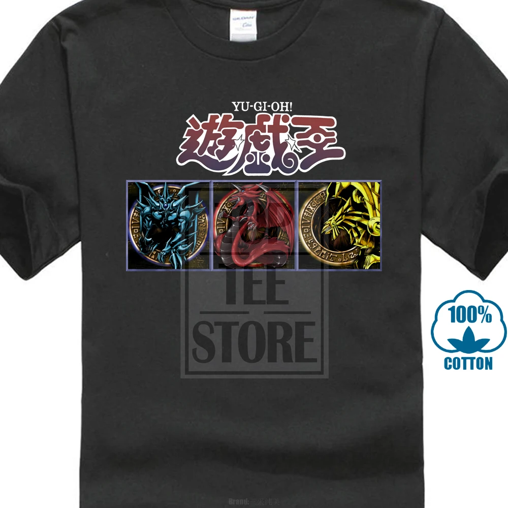 New YU GI OH Egyptian God Cards Anime Cartoon Men’s Black T-Shirt Size S to 3XL