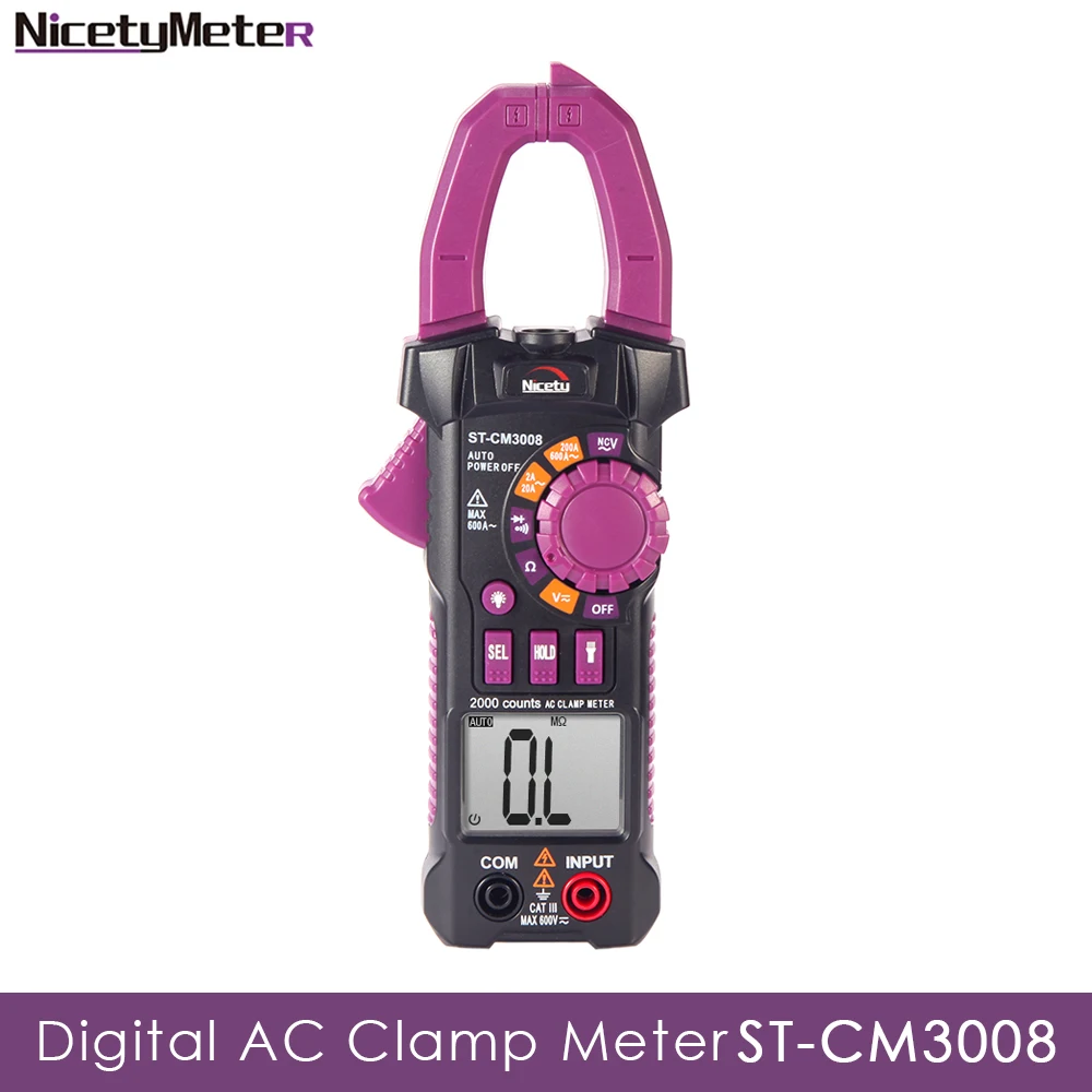 

NicetyMeter ST-CM3008 True RMS 2000 Counts Digital Clamp Meter 600A Resistance NCV Mini Backlight LED Flash lamp big Jaw