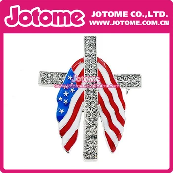 

American Flag Cross Crystal Pin Brooch