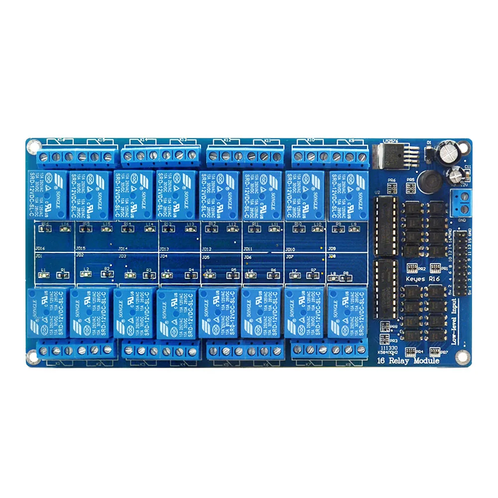 

KEYES blue 16 Way Relay Control Board with Optocoupler Protection and a LM2576 Power Supply