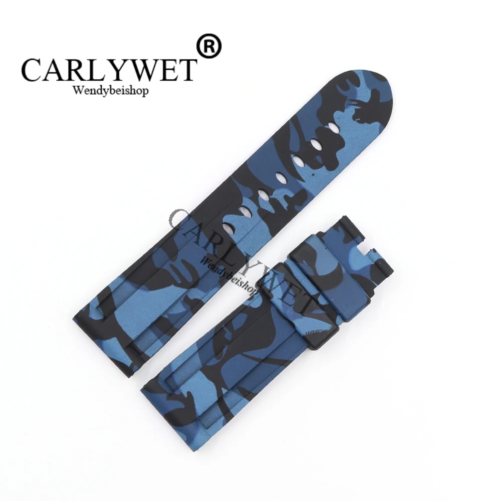 

CARLYWET 24mm Wholesale Camo Light Blue Waterproof Silicone Rubber Replacement Wrist Watch Band Strap Belt For Panerai Luminor