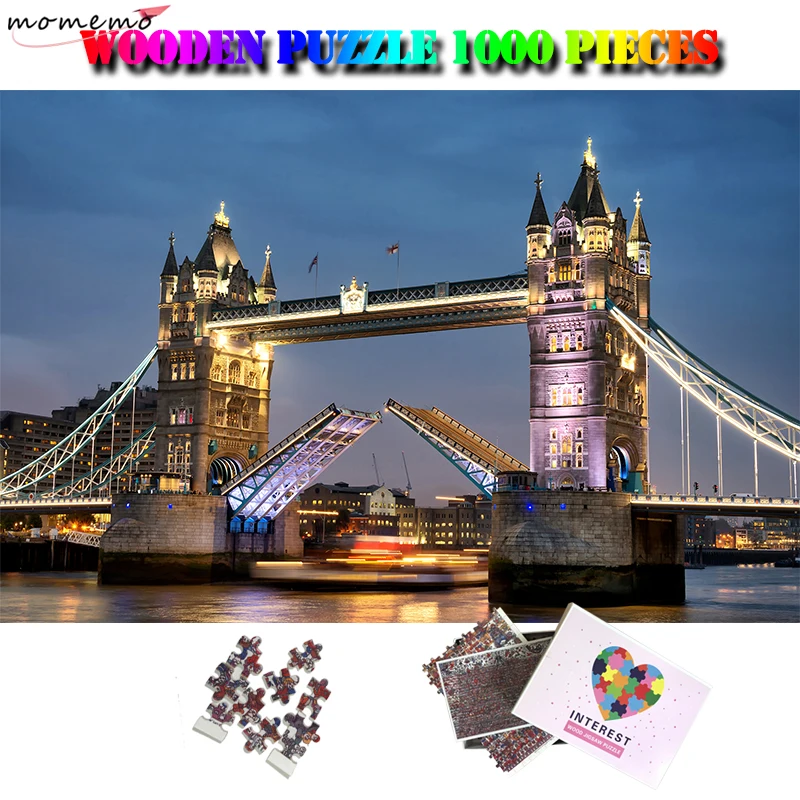 

MOMEMO London Tower Bridge 1000 Pieces Wooden Jigsaw Puzzle Adult Landscape Puzzle 1000 Pieces World Famous Building Puzzles Toy