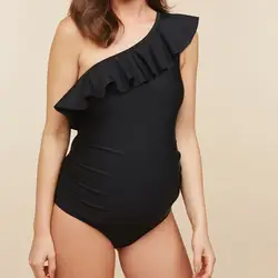 Женский купальник для беременных, сексуальный, однотонный, на одно плечо, с рюшами, с принтом, раздельный, пляжный, бикини для ванной