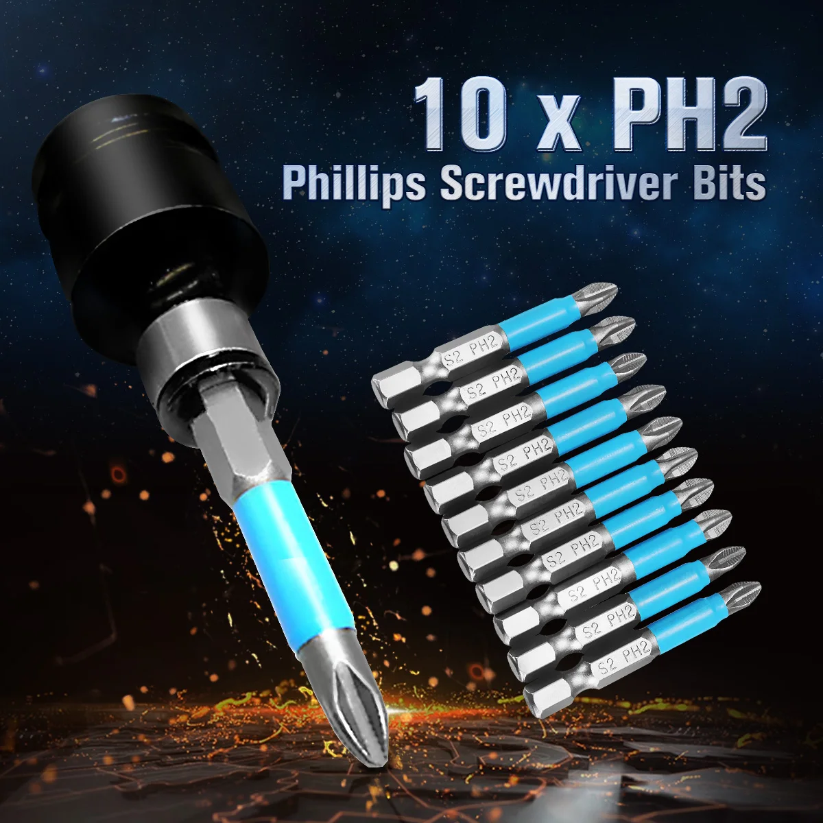 

for Phillips Screwdriver Drill Bits Set High Snap 10Pcs 1/4'' Magnetic Hex Shank Anti-slip PH2 Hardness Durable S2 Single Head