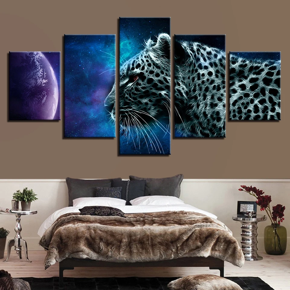 Animal Print Cheetah Cat Dog Bear color Paintings Poster Wall 5 Panel Home Decorations Living Room Abstract 58 | Дом и сад