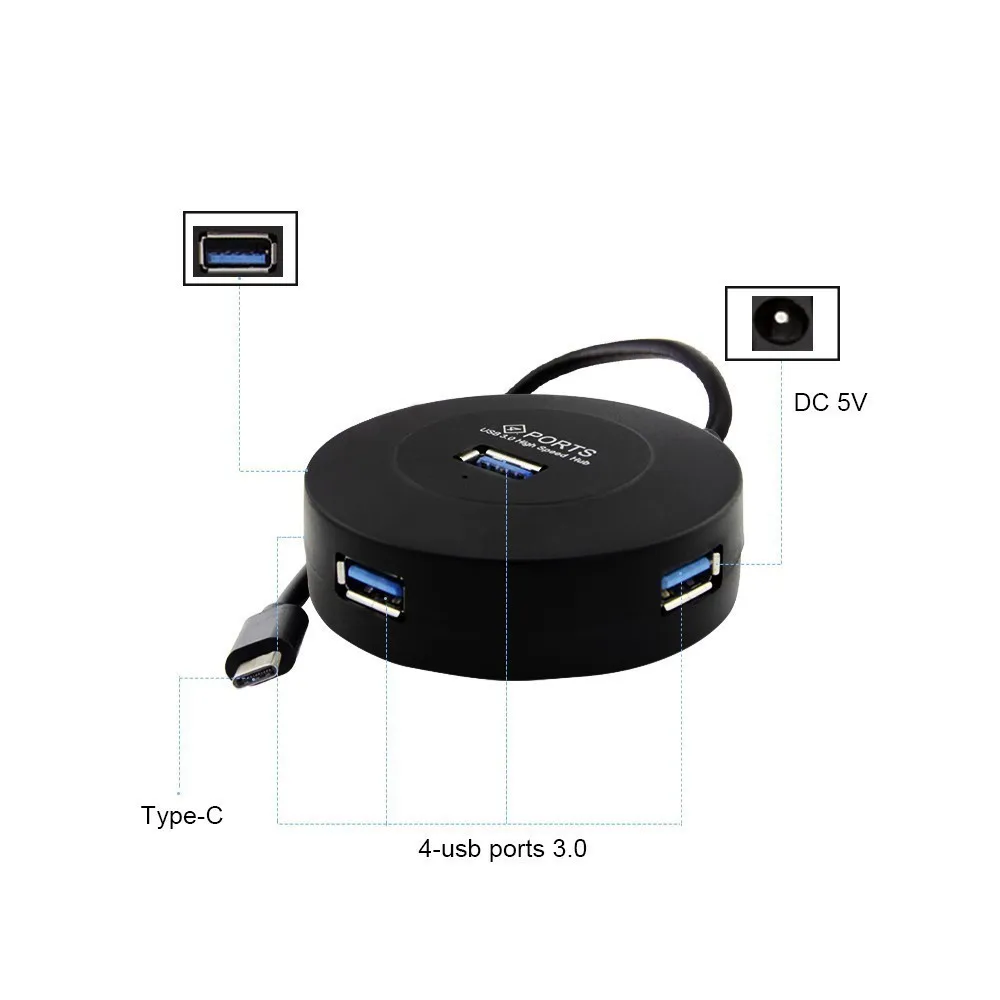 4 порта USB концентратор 3,0 мини USB C концентратор высокая скорость 5 Гбит/с Тип C концентратор с DC 5 В сплиттер для ПК Led свет Компьютерные аксессуары планшет