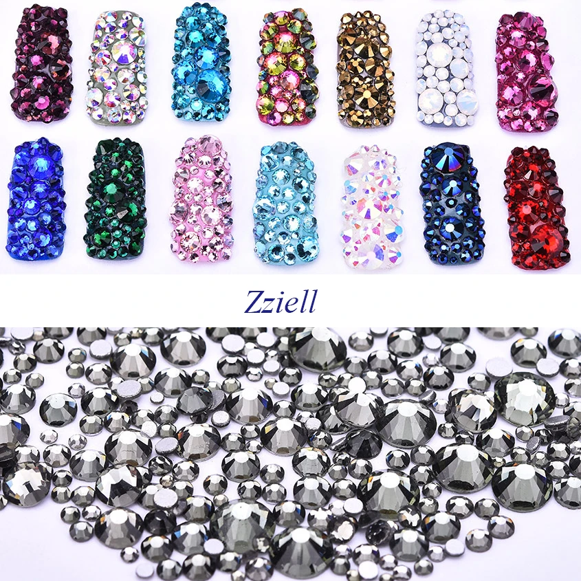 

Zziell SS3 - SS30 Black Diamond Mix Size Nail Art Decoration SMC Non Hotfix Rhinestones for Nail Cellphone Case Clothing
