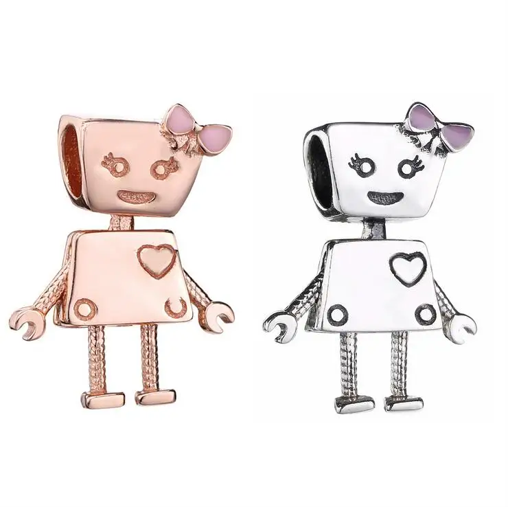 Весна 2018 новинка серебро 925 пробы Bella Robot Charm розовая эмалированная бусина