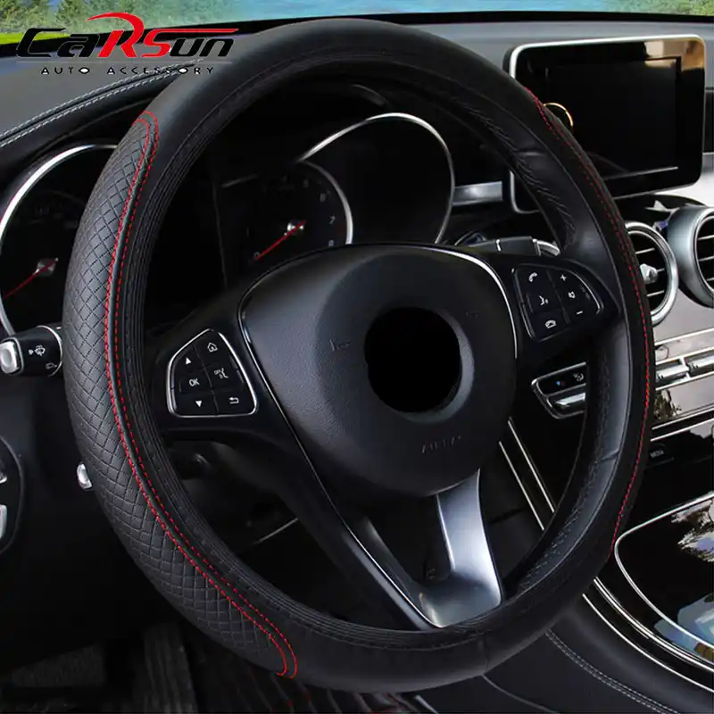 MZSC Universal Antideslizante Sudor Trenza de Cuero en el Coche Volante Cubiertas Cubierta de Gamuza Estilo del Deporte de Ruedas Color : Red, Size : 36CM