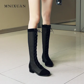 

MNIXUAN Fashion women sandals boots spring shoes 2019 new arrival summer cool boots knee high low-heeled net boots high boots