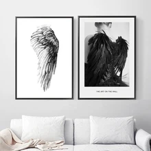 Black Wing Angel Woman Wall Art Canvas Painting Nordic Posters And Prints Scandinavian Wall Pictures For Living Room Home Decor