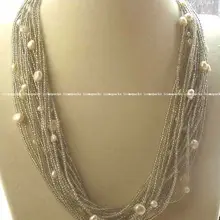 20 рядов 4- 9 мм природа пресноводные жемчужно-белый и кварц ожерелье 2"