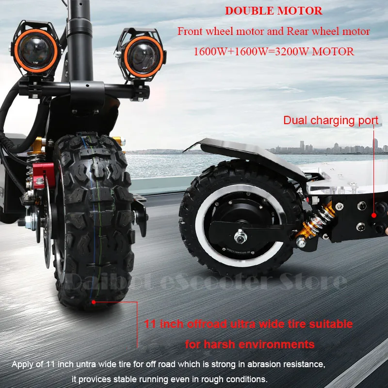 Daibot Off Road Electric Scooter Two Wheels Electric Scooters 11 inch Powerful 3200W 60V Electric Skateboard Scooter For Adults  (11)