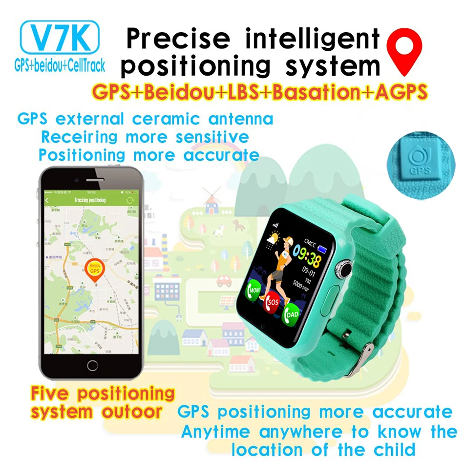  V7K Kids GPS Watch Tracker Children Kid Security Anti Lost Life Waterproof Smart Watch Camera SOS P - 32825962707