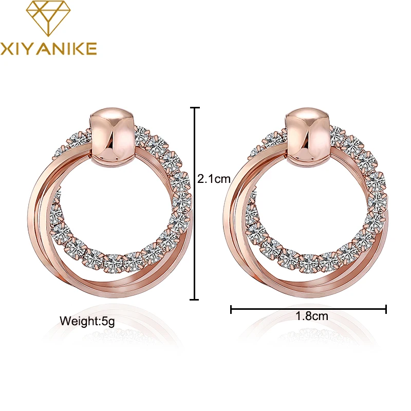 Новые модные изысканные серьги гвоздики XIYANIKE с двойной круглой стразы цвета