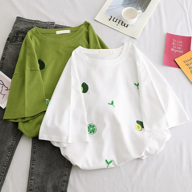 

Fashion Women T-shirt Cartoon Avocado Pattern Print Funny T-Shirts Women O-Neck Short Sleeve Casual Cute Tshirt Tops Korean 5