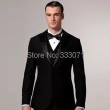 Обувь, изготавливаемая на заказ Новые Черная курточка с атласными лацканами жениха смокинги друзей жениха шафера Для мужчин Нарядные Костюмы для свадьбы(пиджак+ штаны+ галстук-бабочка+ жилет) для маленькой девочки F31