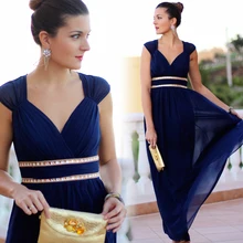 Элегантное Длинное Вечернее Платье размера плюс с v-образным вырезом EB27968 дешевые шифоновые вечерние платья с рюшами и бисером