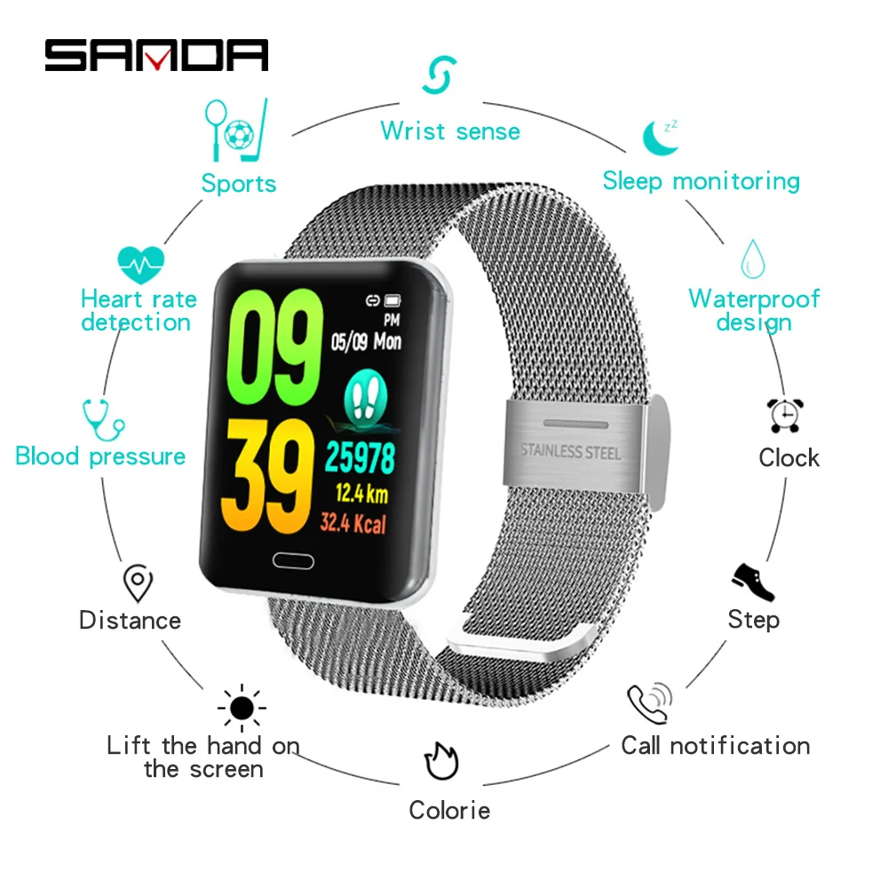 

SANDA Men's and Women's Smart Watch Bluetooth Digital Watch Call Reminder Heart Rate Monitor Watch Android ios