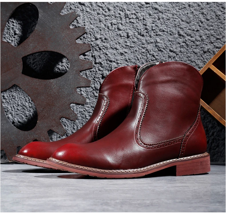 Men's Boot Slip-on Ankle Desert Boots Mens Black Leather Boots Men Winter Shoes Waterproof Military Boots' Men Combat Plus Size  (9)