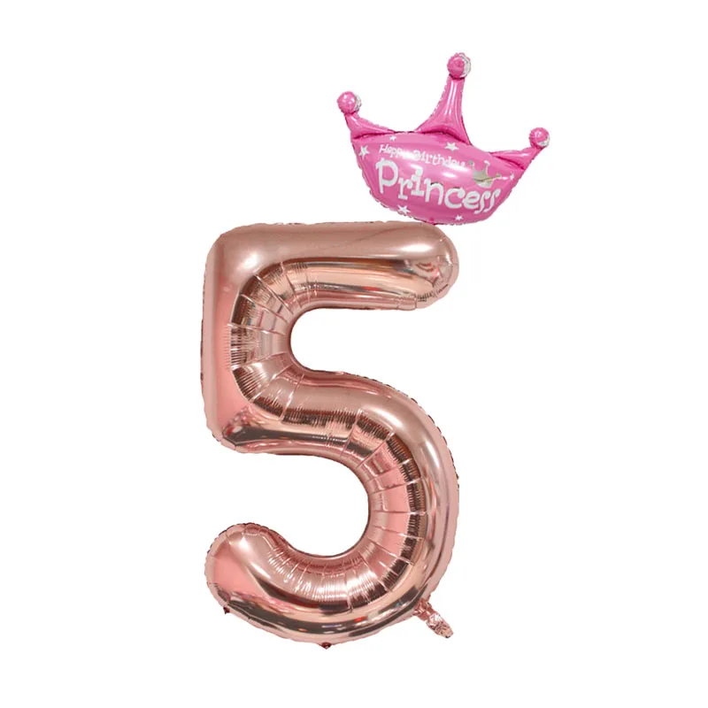 32 дюймов Корона из розового золота номер фольги воздушные шары с днем рождения украшения дети цифра воздушные шары фигура шар Свадебный декор - Цвет: rose gold Number 5