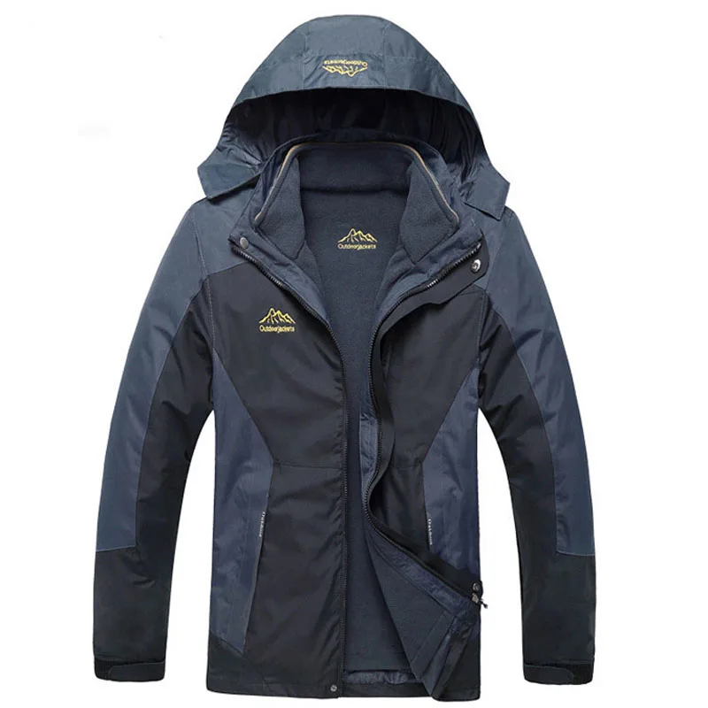 

6XL 2017 Men's 2 Pieces Winter Inner Fleece Jacket Outdoor Sport Mountianskin Warm Coat Hiking Skiing Camping Male Jackets VA069