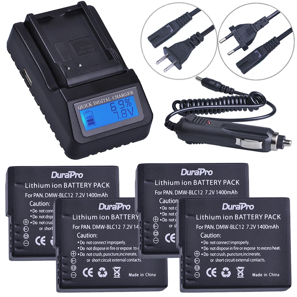 4pc Battery for Panasonic DMW BLC12 DMW BLC12 BLC12E + LCD Quick