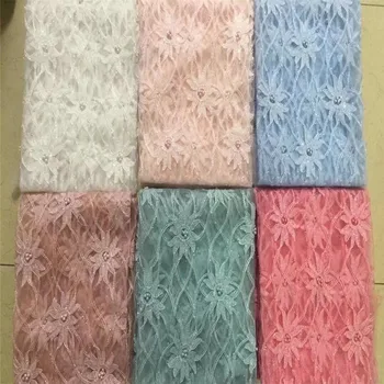 

Latest French Nigerian Laces Fabrics beads sequins High Quality Tulle African Laces Fabric Wedding African French Tulle Lace
