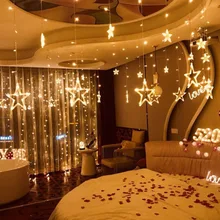 2,5 м 138 Светодиодные строки горит звезда Рождество романтическая Фея гирлянда на занавеску для праздника Свадебный венок вечерние Dec подарок на день рождения