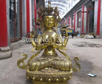 

shitou 00324 30 Inch"Tibet Folk temple Bronze Gild Four-armed Avalokitesvara Buddha Statue